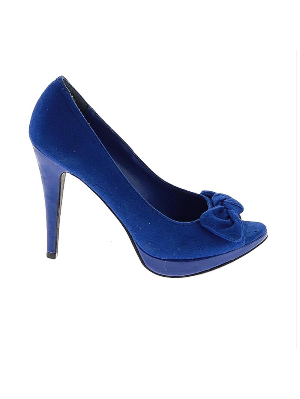 Shoe Dazzle Blue Sapphire Peep Toe Heels with Bows - Sz 8